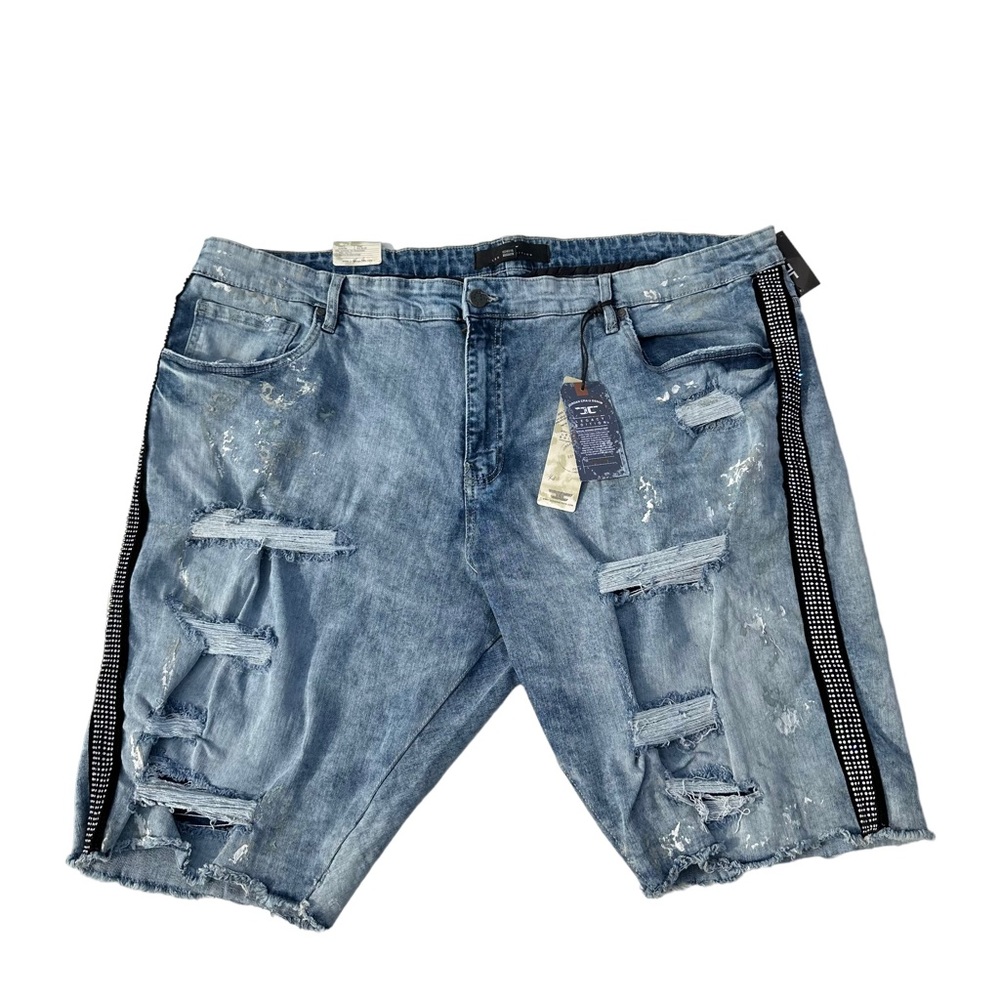 Jordan Craig Legacy Edition Men Light Wash Jean Shorts Sz 48x12 Ripped Bling NWT - Picture 1 of 13